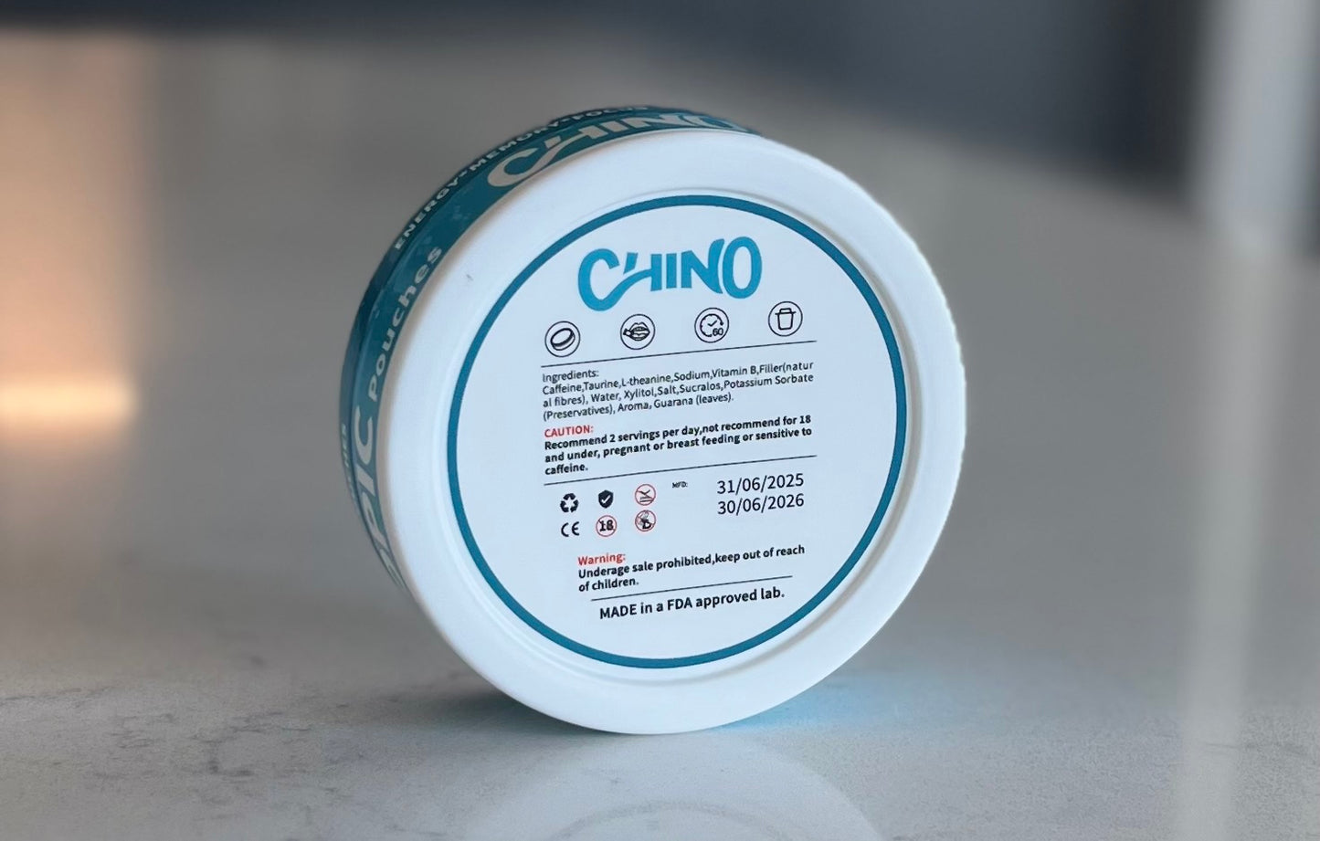 Chino Caffeine Pouches - 20 Nicotine Free Pouches Per Can - 3 Pack